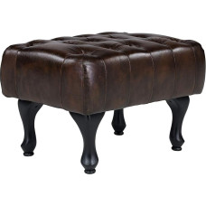 Woodkings® Chesterfield Pittsfield Stool Genuine Leather Brown Upholstered Furniture Antique Design Stool Spring Core Unique Men's Room English Leather Style Stool