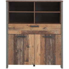 FORTE Clif Chest of Drawers with 2 Doors and 1 Drawer, Wood Composite, Old Wood Vintage/Concrete Look, Dark Grey, 106.7 x 127.9 x 41.6 cm