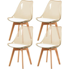 H.J WeDoo Set of 4 Brown Transparent Dining Room Chairs in Scandinavian Style, 4 Kitchen Chairs Solid Beech Wood Legs with White PU Leather Seat Cushion