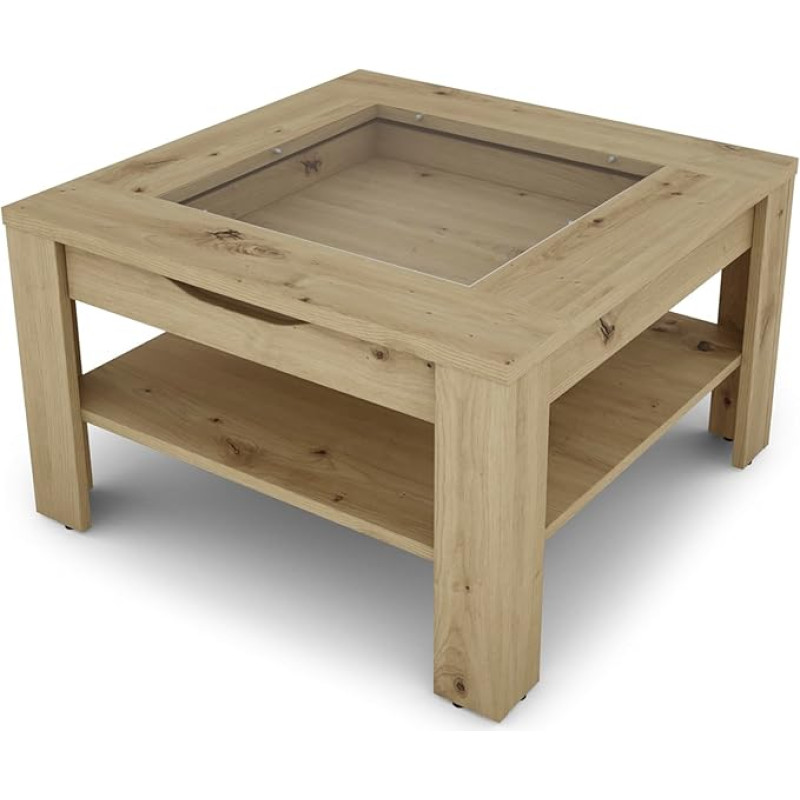 byLIVING Ralph Coffee Table Modern Sofa Table with Glass Insert and Generous Drawer in Artisan Oak Look / Side Table with Lots of Storage Space/W 67 x H 43 x D 67 cm