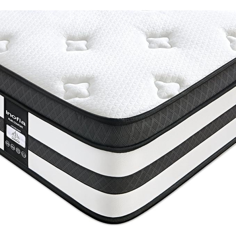 Inofia Sleep 135 x 190cm Double Memory Foam Spring Mattress 25cm Hybrid Luxury Collection Medium Firm 100 Nights Risk Free Sample