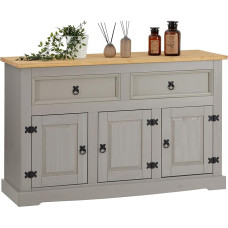 IDIMEX Tequila Sideboard with 3 Doors 2 Drawers Solid Pine Grey / Brown Buffet Cupboard