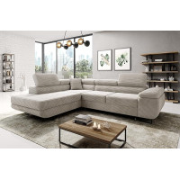 MODERNO Corner Sofa with Cord Sleep Function - Big Sofa ASTORP - Couch L Shape - Sofa Bed with Bed Box and Headrests - 277 x 203 x 100 cm - Left - Cream - Poso 100