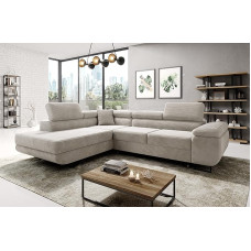 MODERNO Corner Sofa with Cord Sleep Function - Big Sofa ASTORP - Couch L Shape - Sofa Bed with Bed Box and Headrests - 277 x 203 x 100 cm - Left - Cream - Poso 100