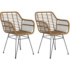 HOMCOM Dining Room Chairs, Set of 2, Kitchen Chairs with Backrest, Artificial Rattan Look, Armchairs with Foot Cushion, Living Room Chair, Chairs with Steel Legs for Dining Table, Light Brown + Black