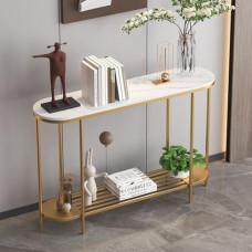 Rechteckiger Konsolen-Sofatisch, Eingangstisch, Moderne schmale Flurtische mit Regalen, 2-stufiger Stauraum für Flur-, Eingangs- und Wohnzimmermöbel (Gold, 120 cm)