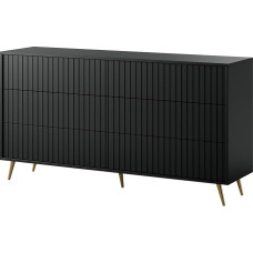 Selsey Belllo Chest of Drawers 154 cm with 6 Drawers Black Gold Legs