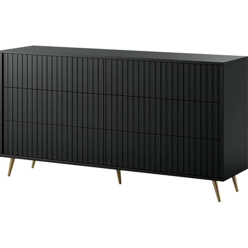 Selsey Belllo Chest of Drawers 154 cm with 6 Drawers Black Gold Legs