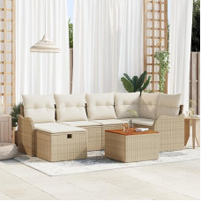 Rantry 7-teiliges Gartensofa-Set mit Kissen Beige Poly-Rattan, 2-Sitzer Gartensofa mit Stauraum & Kissen Beige Poly-Rattan Gartenlounge Model3360816