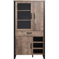trendteam smart living - Emile - Display Cabinet - Oak / Black - Spacious Cabinet in Rustic Look - (W x H x D) 106 x 195 x 45 cm - Living Room Cabinet with Special Handles - 11 Compartments and 1