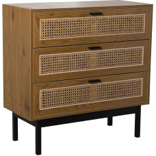 DRW Chest of Drawers with 3 Drawers Made of MDF, Willow and Metal in Natural and Black, 80 x 35 x 80 cm, Wood, Standard