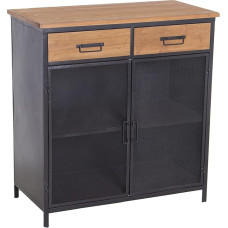 DRW Entrance Cabinet with 2 Doors Metal Grid and 2 Drawers Made of MDF Wood in Black and Natural 80 x 40 x 85 cm