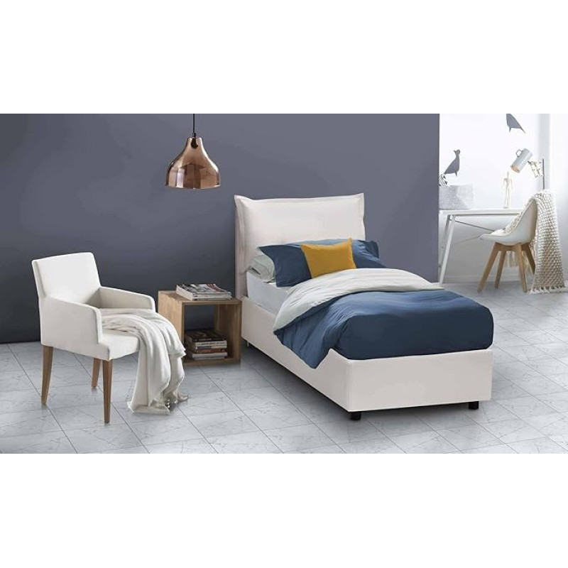 Talamo Italia - Erika Single Bed in Faux Leather - 100% Made in Italy - Front Opening - Fits Mattress 90 x 190 cm - White