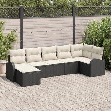 Rantry Garten Sofa Set 7-teilig Schwarz und Beige Polyethylen Rattan Gartenlounge Model3346127