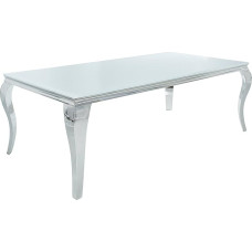 Riess Ambiente Elegant Design Dining Table Modern Baroque 200 cm White Stainless Steel Opal Glass Table Top Conference Table
