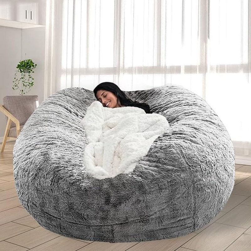 FIEATES Bean Bag for Adults and Kids 5ft (1.5m) Grey Bean Bag - No Filling - Comfortable Giant Living Room Chairs, Lovesac Bean Bag for Stuffed Animal Storage