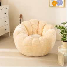 IEVENW Pumpkin Bean Bag Chair with Filling, Bean Bag Sofa Couch with Soft Filled Memory Foam, Comfortable and Lazy Sofa for Dormitory, Apartment, Living Room and Bedroom, Ivory