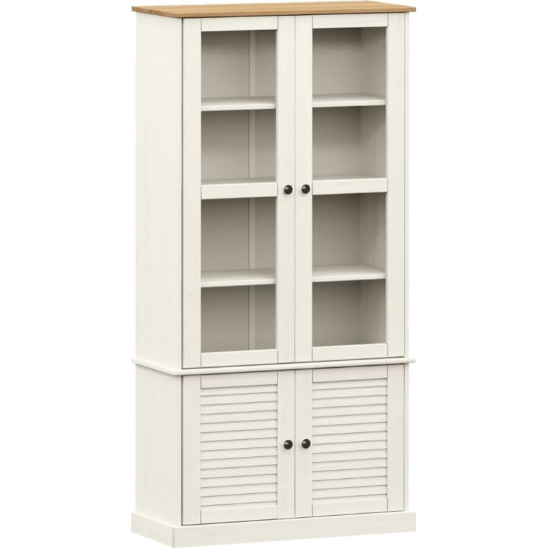 vidaXL Glass Display Cabinet with Shelves Lots of Storage Space Cabinet with Glass Doors Kitchen Cabinet Tall Cabinet Highboard White Solid Pine Wood