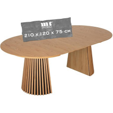 MR. DEKO® Dining Extendable Table, Oria, Natural Oak, Oval, 210 x 120 x 75 cm, Design Dining Table in Slat Look, Light Oak, Oval Dining Table for 6 People, Kitchen Table, Wooden Table in Brown