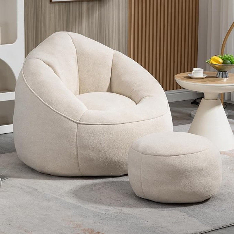 Sudwesto Bean Bag Sofa Microfiber Padded Bean Bag Couch with Petal Back Padded Lazy Sofa with Footstool Memory Foam Filled Bean Bag Couch for Living Room Bedroom