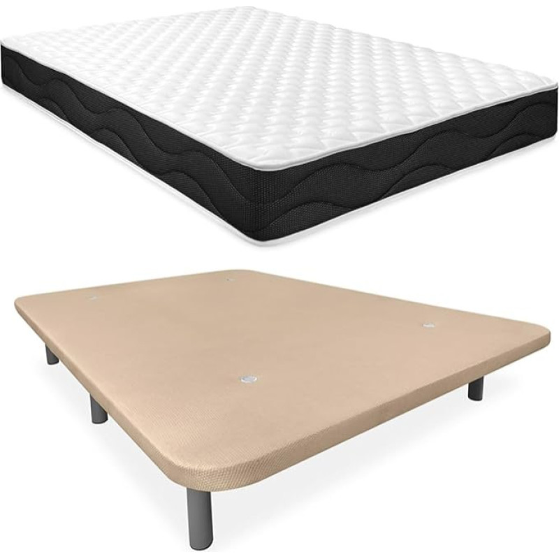 Homey Sleep Pro Complete Bed with Reversible Mattress + Extra Reinforced Padded Base - Alloy Steel - Beige 90 x 190 cm