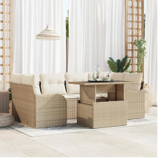 Rantry 7-teiliges Garten Sofa Set mit Kissen Beige Poly Rattan, 2-Sitzer Garten Sofa mit Kissen Beige Poly Rattan Gartenlounge Model3348397