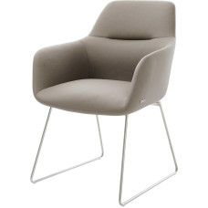DELIFE Pejo-Flex Upholstered Chair with Skate Frame, Stainless Steel, Real Leather, Mud, Pocket Spring Core