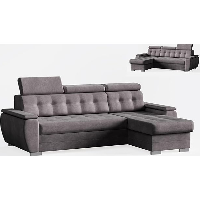 Robin Inspire Tosaro L-Shaped Corner Sofa Universal Left and Right with Sleep Function Bed Box Storage Space 240 x 165 x 87 cm Easy Clean Graphite