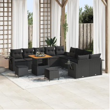 Rantry 13-teilige Garten Sofa Set mit Kissen Schwarz Poly Rattan Akazie Gartenlounge Model3361799