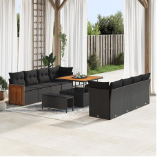 Rantry 11-teilige Garten Sofa Set mit Kissen Schwarz Poly Rattan Akazie Gartenlounge Model3363284