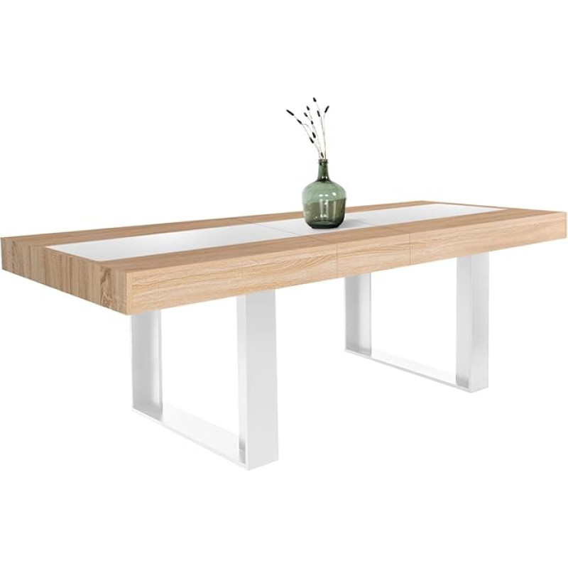 IDMarket - Phoenix Extendable Rectangular Dining Table for 4-8 People Wood and White Central Band White 160-200cm