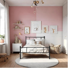 FurnitureR Single Bed Metal Frame Industrial Iron Bed Metal Bed for Teens/Adults Suitable for Bedroom, College Dorm and Other Multiple Scenes with Circular