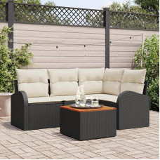Rantry 5-teiliges Garten-Sofa-Set mit Kissen Schwarz Poly-Rattan Akazie Gartenlounge Model3347572