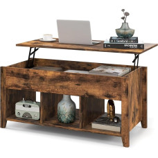 GOPLUS Extendable Coffee Table with Fold-Out Height-Adjustable Table Top, Side Table with Enough Storage Space with Hidden Storage Compartments, for Living Room, Office (Vintage)