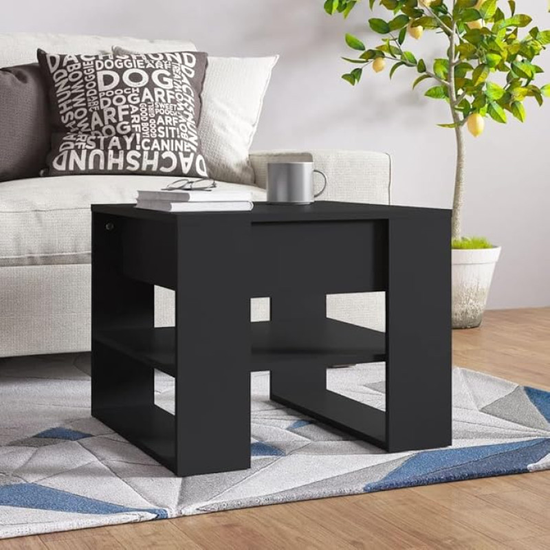 puraday Living Room Coffee Table Black 55.5 x 55 x 45 cm Side Table Wood Elegant Stability Multifunctional Table Bedroom Coffee Table Square Cout Table Tea Table Wood Material