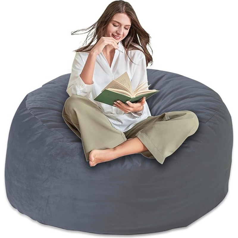 Yagamo Bean Bag Chair Adult Memory Foam Filled Ultra Soft Washable Velvet Cover Plush Sofa for Living Room Bedroom 3ft (Grey)
