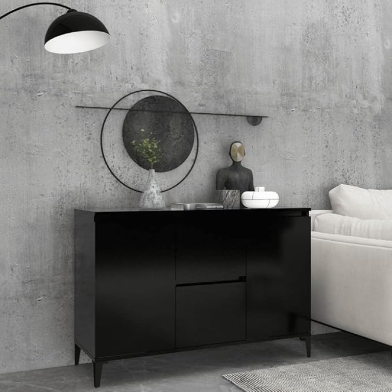 WIFESE Sideboard Black 104 x 35 x 70 cm Comode Cabinet Kitchen Cabinet Small Hallway Cabinet with Drawers Cabinet Narrow Living Room Kitchen Hallway Sideboard