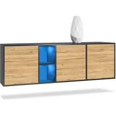 Vladon Cuba Chest of Drawers, Made in Germany, Matte Black / Natural Oak - Modern Sideboard for Your Living Area - (W x H x D) 182 x 53 x 35 cm