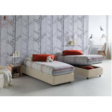 Talamo Italia Asia Single Bed, Storage Box with Fabric Cover, 100% Made in Italy, Front Opening, Suitable for Mattress 80 x 190 cm, Beige