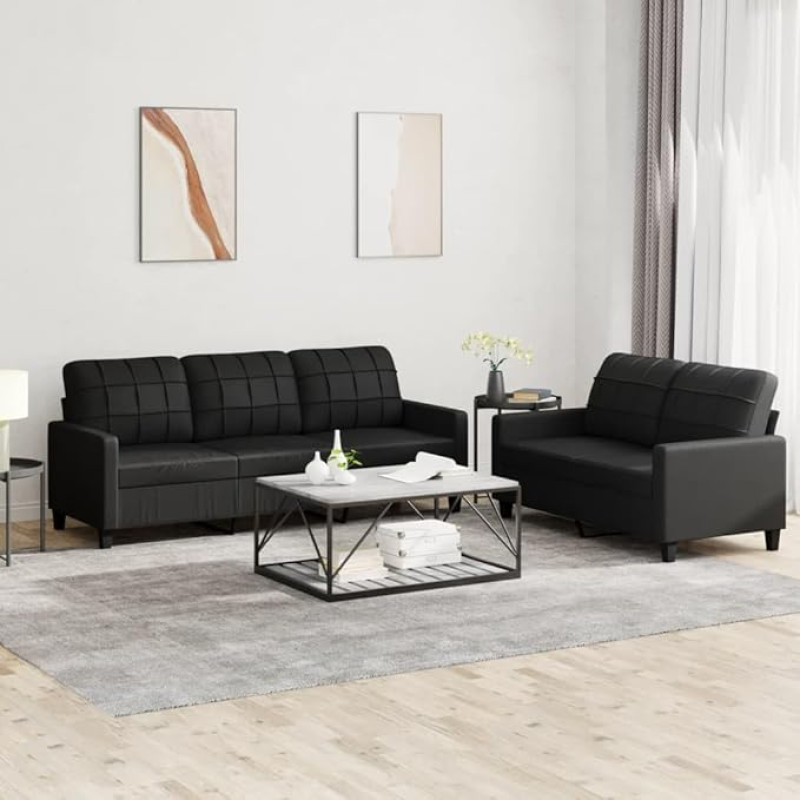 SECOLI Sofa 3 Seater and 2 Seater Set Sofa Sets 3-2 for Living Room/Bedroom/Office/Living Room Black Faux Leather 3-Seater + 2-Seater