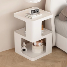 BAOGELIYA Small Square Side Table 3 Tier Metal Side Table with Shelves Modern Bedside Table Accent Side Table for Living Room Bedroom (White)