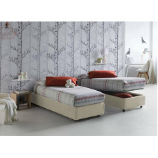 Talamo Italia - Amelia Single Bed, Container Bed with Fabric Cover, 100% Made in Italy, Front Opening, Includes Mattress Cm 80 x 190 cm, Beige