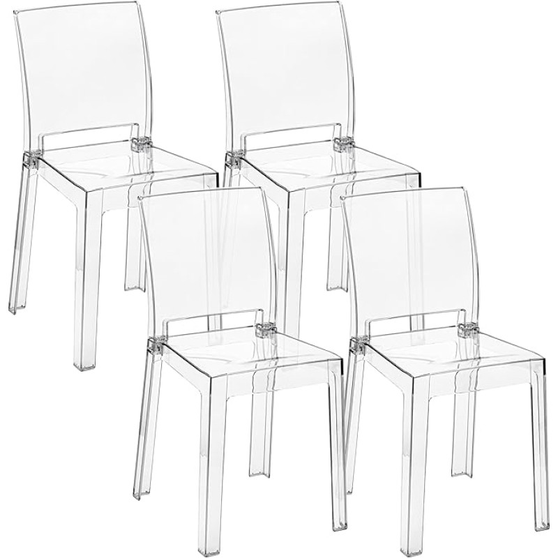 Baroni Home Set of 4 Transparent Polycarbonate Chair Set, Robust and 2 Parts Dismountable Dining Room Chairs, Ergonomic Seat with Curved Backrest, 36 x 81 x 43 cm
