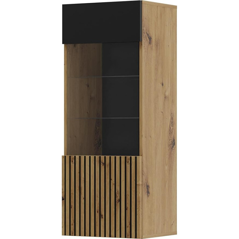 Homlando Auris Glass Display Cabinet 115 cm Shelves Cabinet Furniture Side Display Cabinet Bookcase Black Matte / Artisan Oak