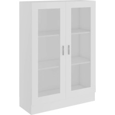 Homgoday Display Cabinet, Bookcase with Glass Doors, Freestanding Display Case, Storage Cabinet for Living Room, Office, Sideboard with Shelf, White, 82.5 x 30.5 x 115 cm, Wood Material