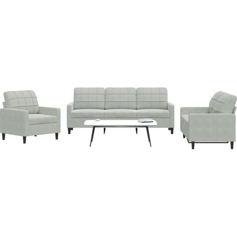 qohoio 3-TLG. Sofagarnitur mit Kissen Sofa Wohnzimmer Sitzgruppe Wohnzimmer Sofa Set Sofas FüR Wohnzimmer Hellgrau Samt - 3278351
