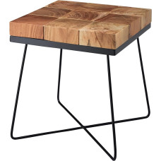 FineBuy Side Table, 45 x 45 x 51 cm, Acacia Solid Wood with Metal Frame, Industrial Side Table, Square Solid Wood Table, Brown, Living Room Table, Modern Wooden Table with Metal Legs