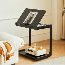 HBOOMOEM C-Shaped Side Table, Mobile Side Table with Storage Space, Sofa Side Table, 360° Rotatable C Shape Side Table for Sofa, Suitable for Living Room or Bedroom (Black, 39 x 40 x 63 cm)