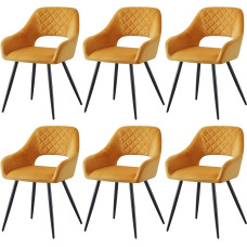 JYMTOM Velvet Dining Chair Fabric Upholstered Open Back Seat Modern Design Dining Chair with Metal Legs for Dining Room Living Room Kitchen (6, Yellow)