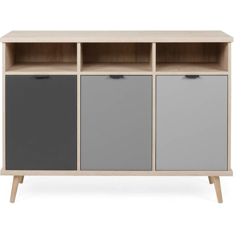 EPIK Sideboard Oak Endgrain and Grey | Chest of Drawers 120 x 88 cm with Feet in Solid Oak Endgrain
